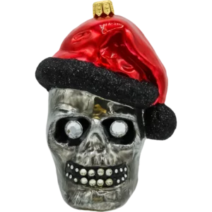 Szklana Bombka Choinkowa Figurka Czaszka Halloween w czapce Świętego Mikołaja: szara