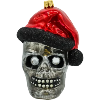 Czaszka Halloween w czapce Świętego Mikołaja: szara