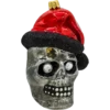 Szklana Bombka Choinkowa Figurka Czaszka Halloween w czapce Świętego Mikołaja: szara bok