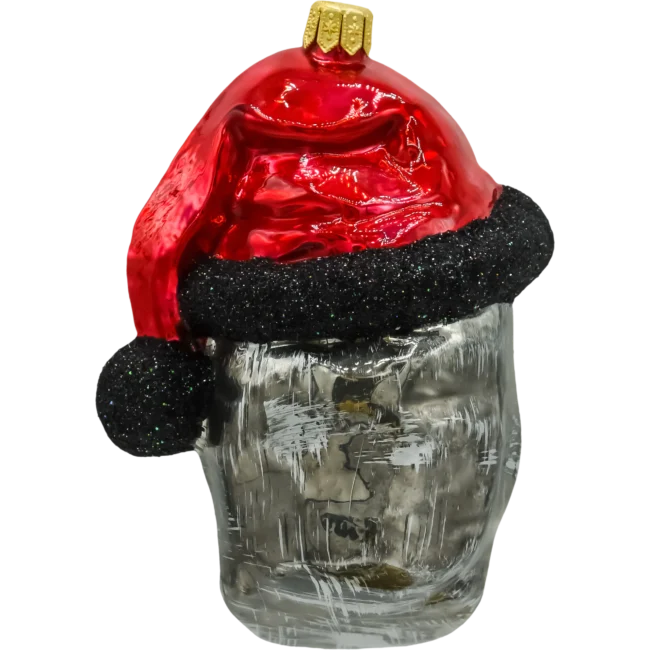Szklana Bombka Choinkowa Figurka Czaszka Halloween w czapce Świętego Mikołaja: szara tył
