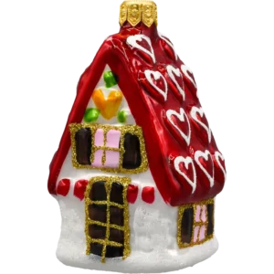 Szklana Bombka Choinkowa Figurka Domek z serduszkami czerwony