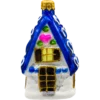 Szklana bombka choinkowa figurka Domek z serduszkami: niebieski front