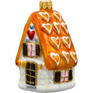 Szklana Bombka Choinkowa Figurka Domek z serduszkami: pomarańczowy