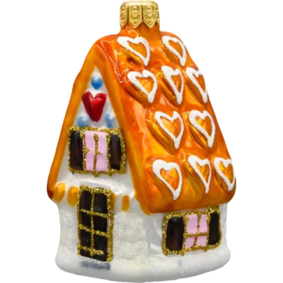 Szklana Bombka Choinkowa Figurka Domek z serduszkami: pomarańczowy