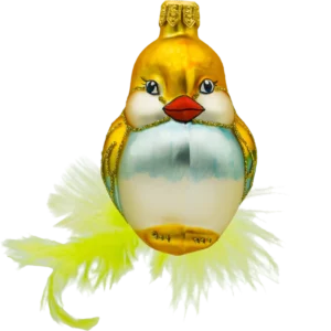 Szklana bombka choinkowa figurka Gołębica z piórkami: żółta