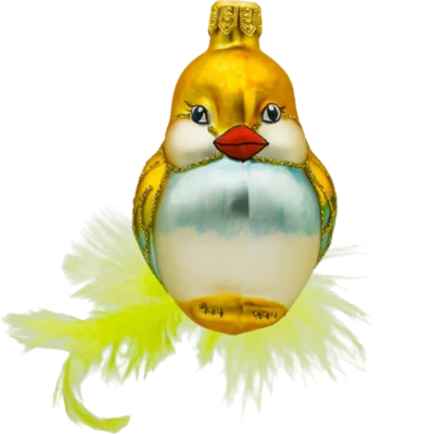 Szklana bombka choinkowa figurka Gołębica z piórkami: żółta