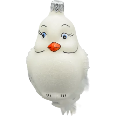 Szklana Bombka Choinkowa Figurka Gołębica z piórkami: biała