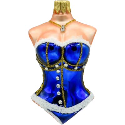 Szklana bombka choinkowa figurka Gorset damski: niebieski