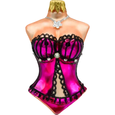 Szklana bombka choinkowa figurka Gorset damski: różowy