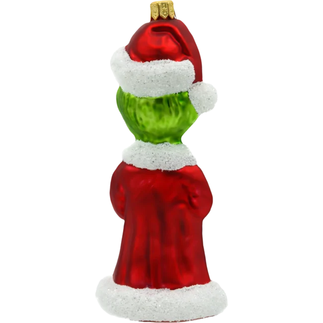Szklana bombka choinkowa figurka Grinch w czerwonym płaszczu tył