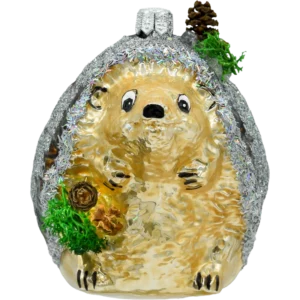 Szklana bombka choinkowa figurka Jeż z leśnymi ozdobami: brązowy