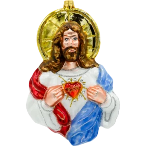 Szklana bombka choinkowa figurka Jezus Chrystus z Sercem