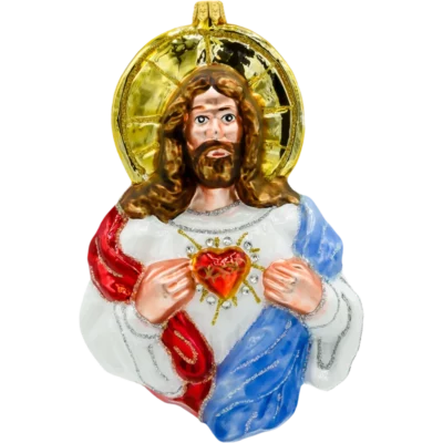 Szklana bombka choinkowa figurka Jezus Chrystus z Sercem