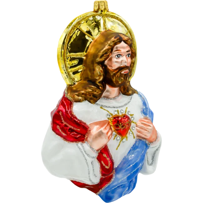 Szklana bombka choinkowa figurka Jezus Chrystus z Sercem bok