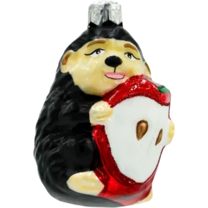 Szklana Bombka Choinkowa Figurka Jeżyk z jabłkiem: czarny