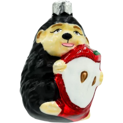 Szklana Bombka Choinkowa Figurka Jeżyk z jabłkiem: czarny