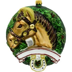 Szklana Bombka Choinkowa Figurka Koń w wieńcu: gniady