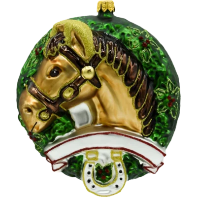 Szklana Bombka Choinkowa Figurka Koń w wieńcu: gniady