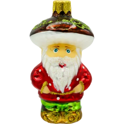 Szklana bombka choinkowa figurka Krasnal z Kapeluszem Grzyba