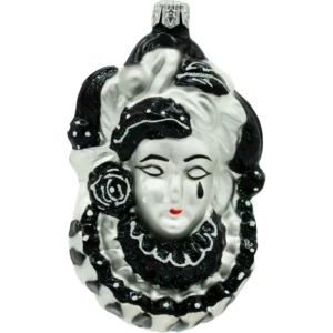 Szklana bombka choinkowa figurka Maska karnawałowa: czarno-biała