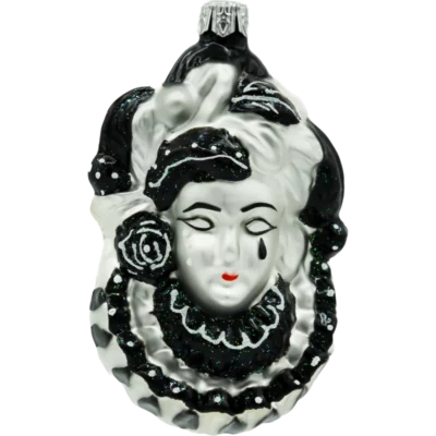 Szklana bombka choinkowa figurka Maska karnawałowa: czarno-biała