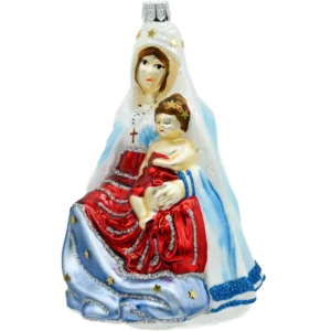 Szklana bombka choinkowa figurka Matka Boska z Dzieciątkiem: biała bok