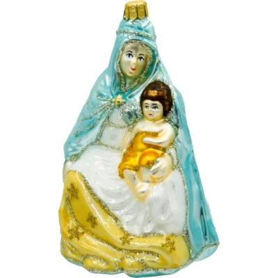 Szklana Bombka Choinkowa Figurka Matka Boska z Dzieciątkiem: niebieska front