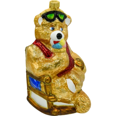 Szklana Bombka Choinkowa Figurka Niedźwiedź na wakacjach: brązowy bok