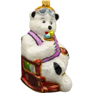 Szklana Bombka Choinkowa Figurka Niedźwiedź Polarny na wakacjach: biały bok