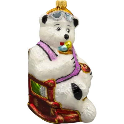 Szklana Bombka Choinkowa Figurka Niedźwiedź Polarny na wakacjach: biały bok