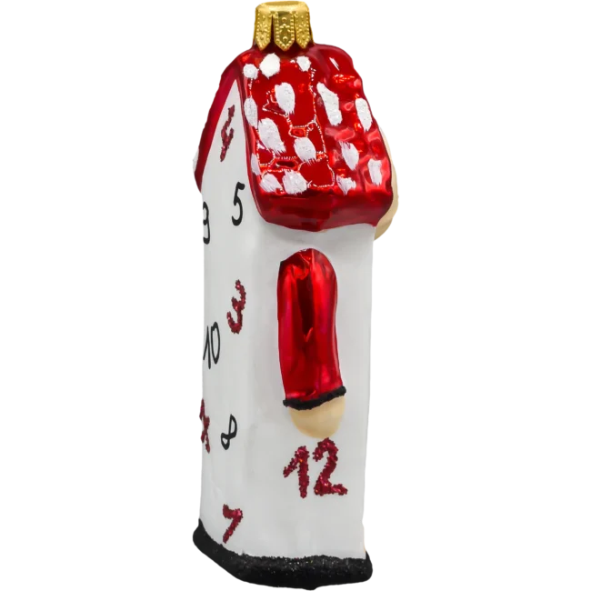 Szklana Bombka Choinkowa Figurka Pan Zegar: czerwony bok