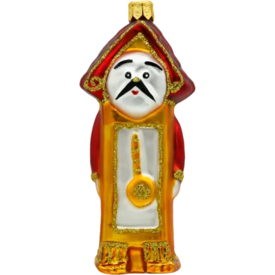 Szklana bombka choinkowa figurka Pan Zegar: pomarańczowy