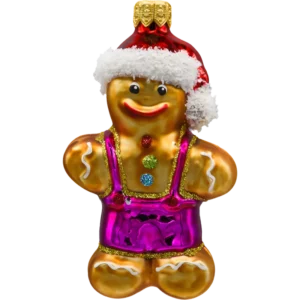 Szklana bombka choinkowa figurka Piernikowy ludzik w czapce Mikołaja