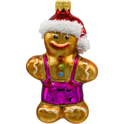 Szklana bombka choinkowa figurka Piernikowy ludzik w czapce Mikołaja
