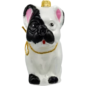 Szklana bombka choinkowa figurka Buldog francuski: biały front