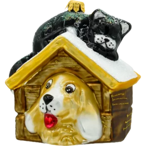 Szklana Bombka Choinkowa Figurka Pies i kot w budzie: brązowy