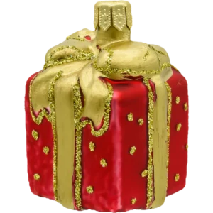 Szklana Bombka Choinkowa Figurka Prezent z kokardą czerwony