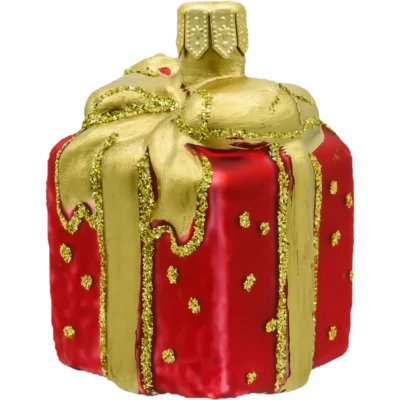 Szklana Bombka Choinkowa Figurka Prezent z kokardą czerwony