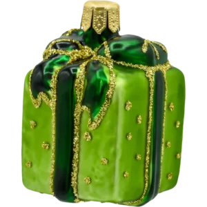 Szklana Bombka Choinkowa Figurka Prezent z kokardą zielony