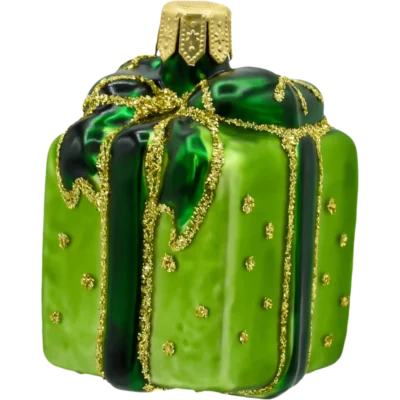 Szklana Bombka Choinkowa Figurka Prezent z kokardą zielony