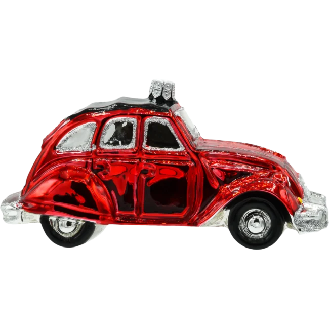 Szklana bombka choinkowa figurka Samochód Citroen 2CV: czerwony profil