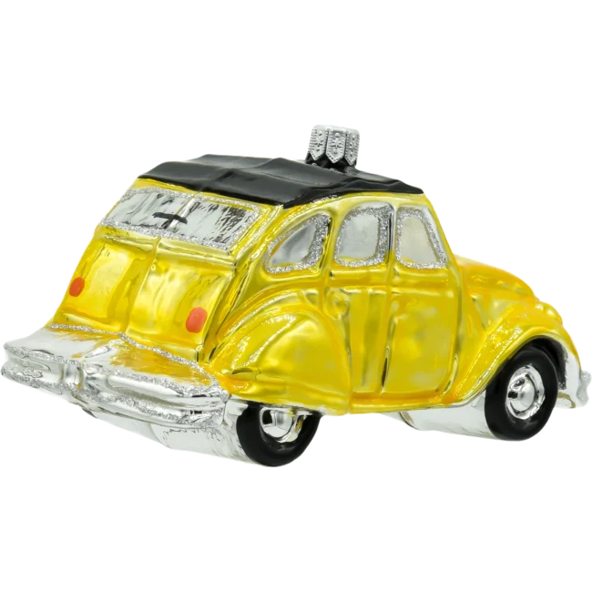 Szklana bombka choinkowa figurka Samochód Citroen 2CV: żółty tył