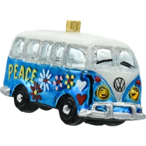 Szklana bombka choinkowa figurka Samochód van hippie: niebieski bok