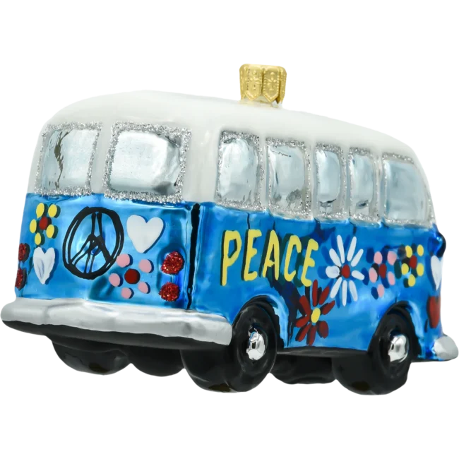 Szklana bombka choinkowa figurka Samochód van hippie: niebieski tył