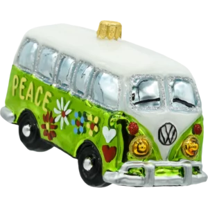 Szklana bombka choinkowa figurka Samochód van hippie: zielony front