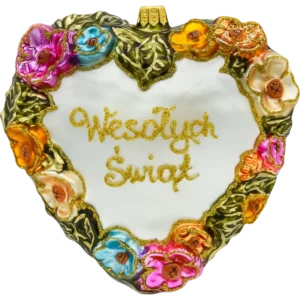 Szklana bombka choinkowa figurka Serce kwiatowe: białe