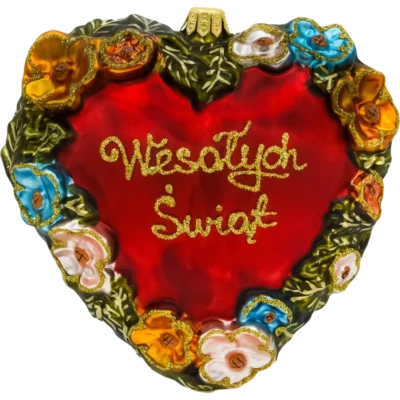 Szklana bombka choinkowa figurka Serce kwiatowe: czerwone