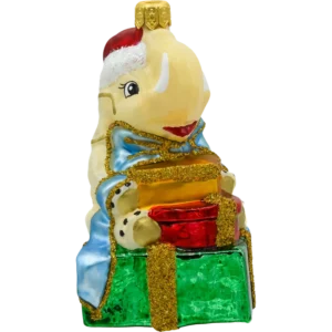 Szklana Bombka Choinkowa Figurka Słoń z prezentami kremowy