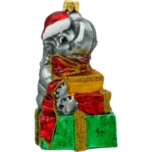 Szklana Bombka Choinkowa Figurka Słoń z prezentami