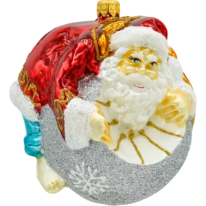 Szklana bombka choinkowa figurka Święty Mikołaj na bombce: srebrny